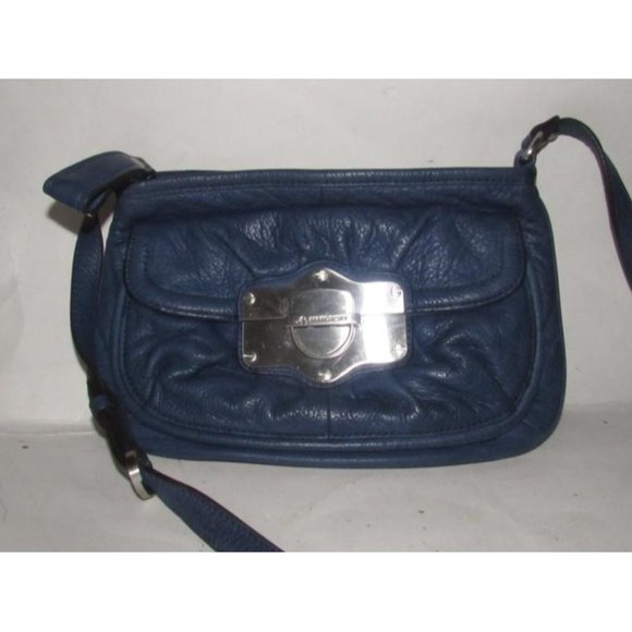 B Makowsky Denim Blue and Leather Crossbody With Bold Chrome Accents - Picture 8 of 12